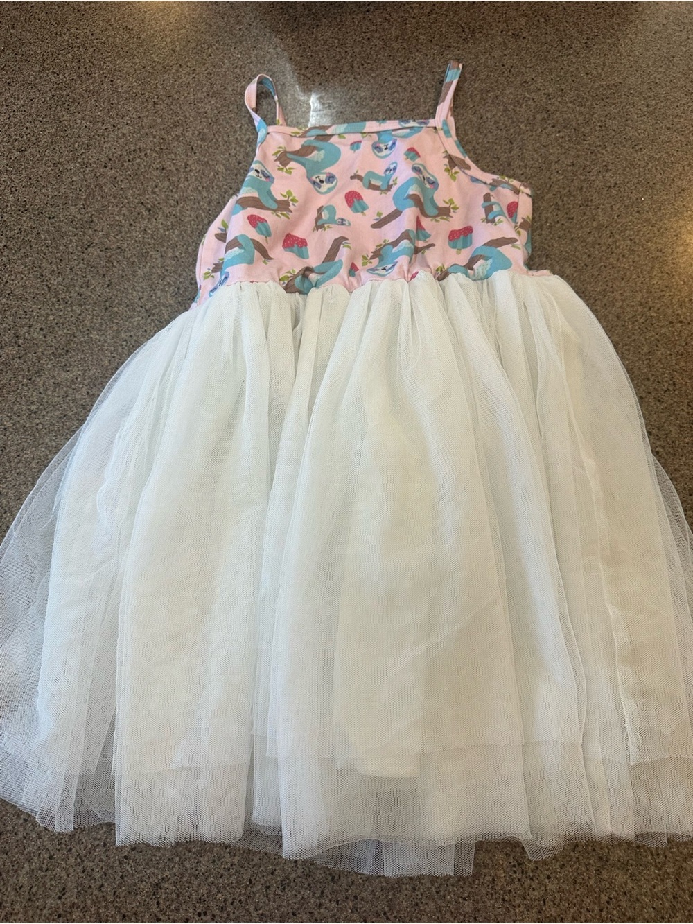 Pink Sloth Print Tulle Dress with White Skirt